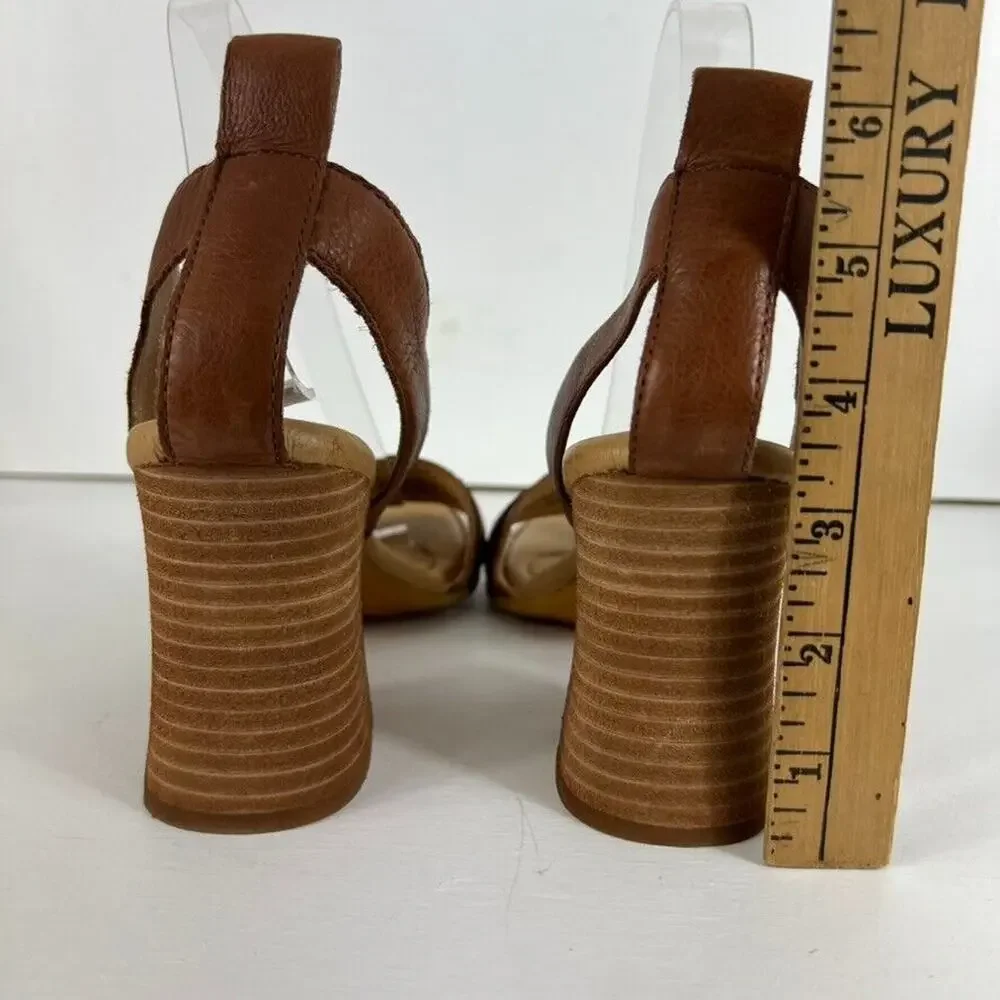 Born Sandals Women's Size 9 M Brown Tahlia Leather Stacked Heel Buckle
